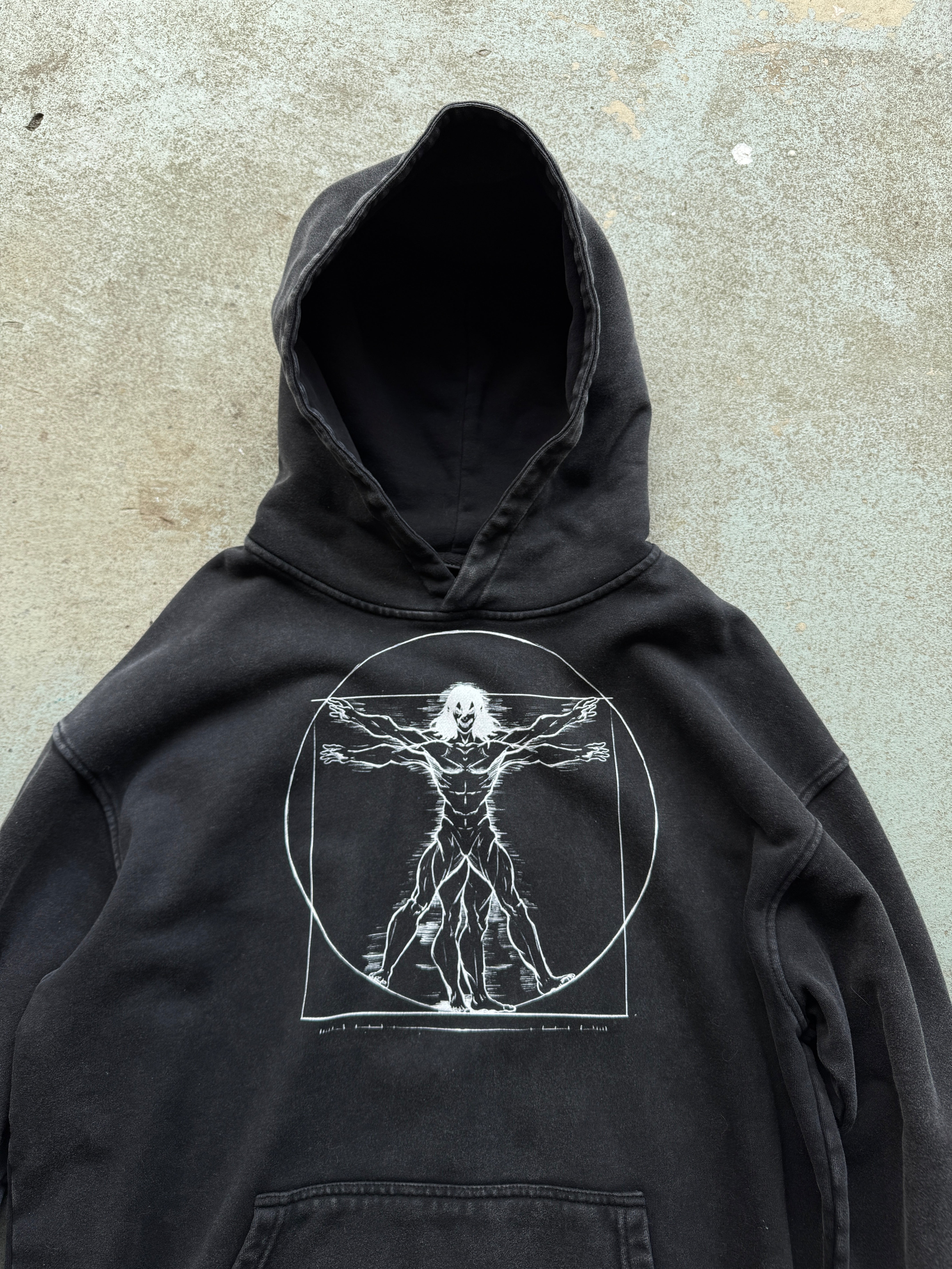 Oversized Acid Wash Vitruvian Eren Hoodie (Black)