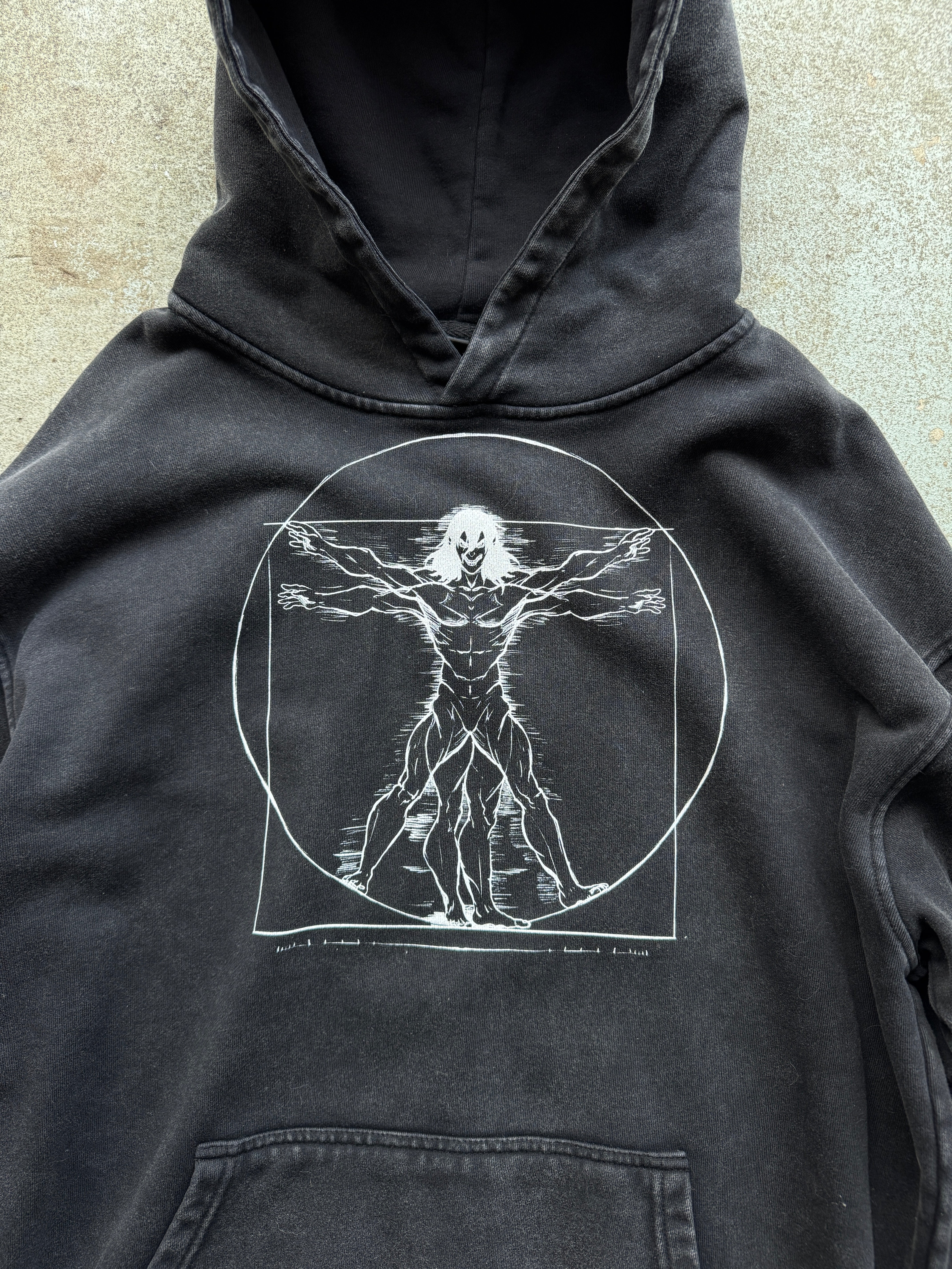 Oversized Acid Wash Vitruvian Eren Hoodie (Black)
