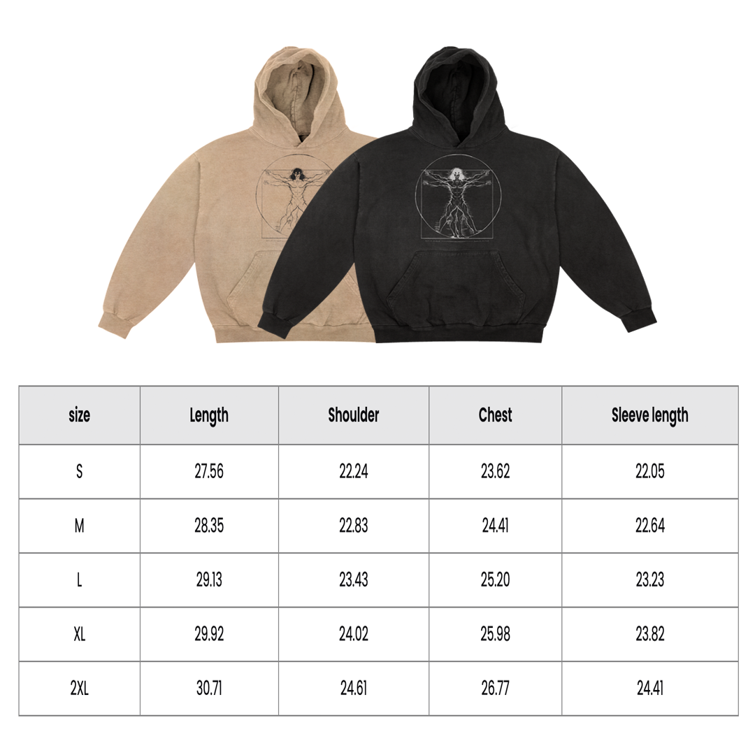 Oversized Acid Wash Vitruvian Eren Hoodie (Black)
